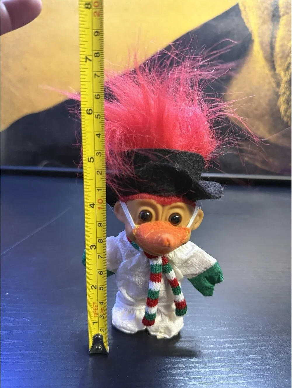 Russ Christmas Troll Doll Snowman Red Hair Top Hat Scarf Mask Item 18047